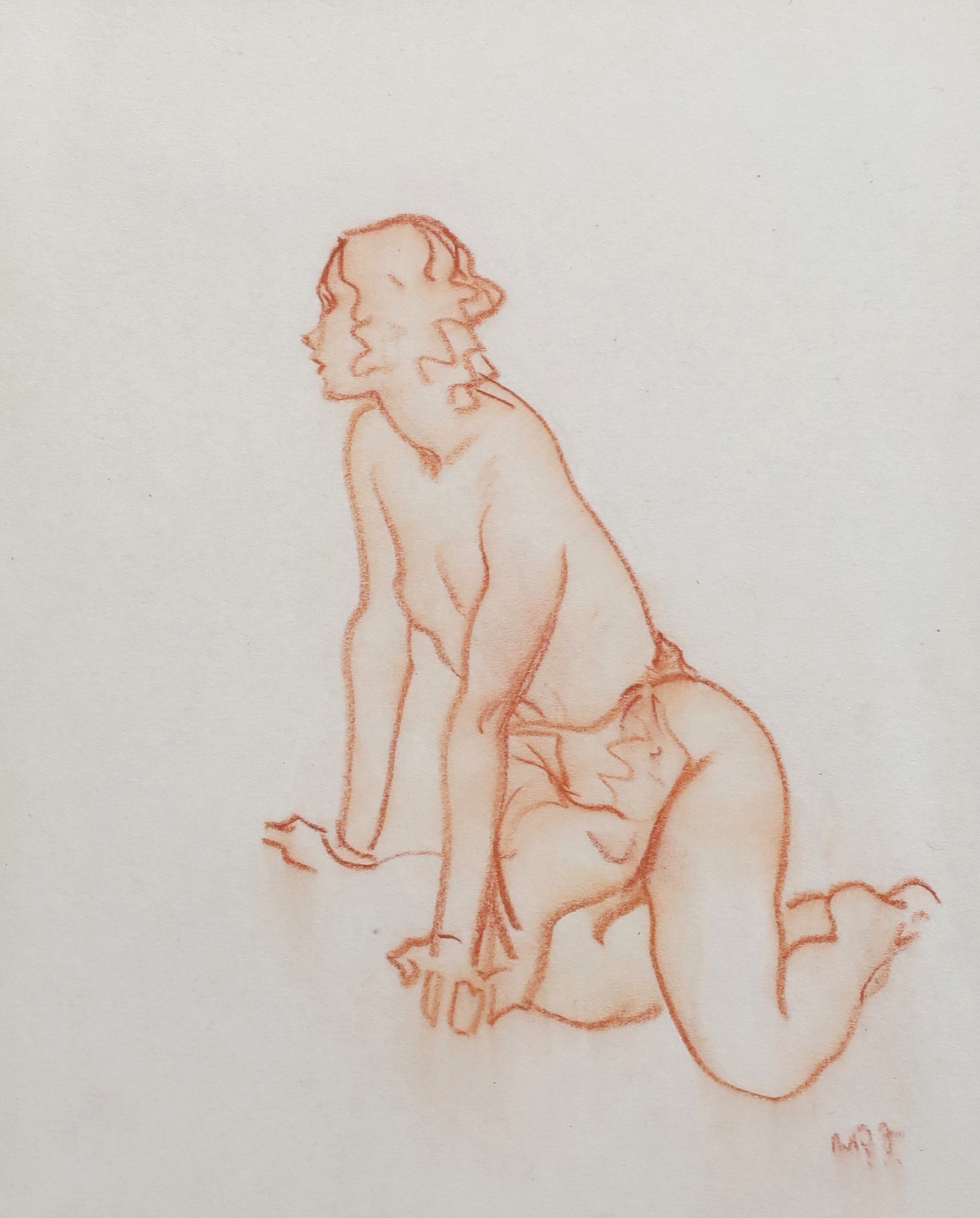 Sir William Russell Flint (1880-1969), Kneeling model, sanguine chalk on paper, 19 x 15.5cm